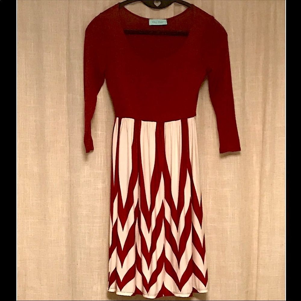 Filly Flair Deep Red Chevron Stretch fit & flair Dress S